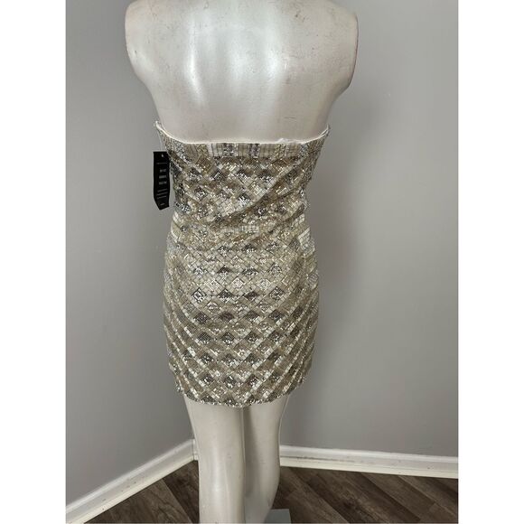 NWT Retrofete New York Strapless Heather Sequin Mini Dress Silver & Gold XS $940 - Picture 8 of 14